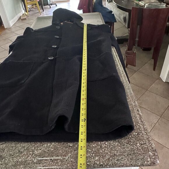 GERMAN MARINE COLANI PEA COAT NAVY 1950s Military Hooded Duffle made in England - Picture 7 of 15